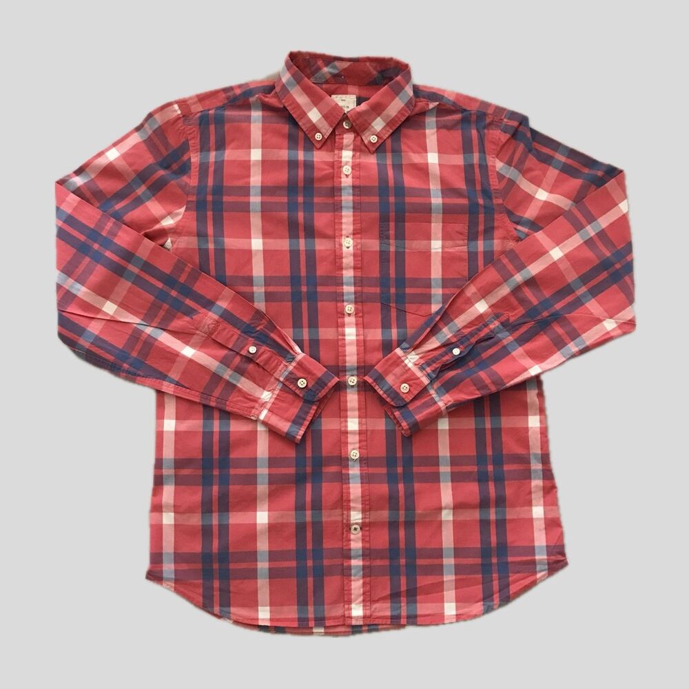 GAP Red Plaid Lived In Cotton Long Sleeve Mens Collared Casual Shirt M